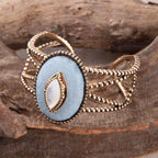 Blue Denim Dreams White Mother of Pearl Golden Cuff Bracelet by Barse Jewelry