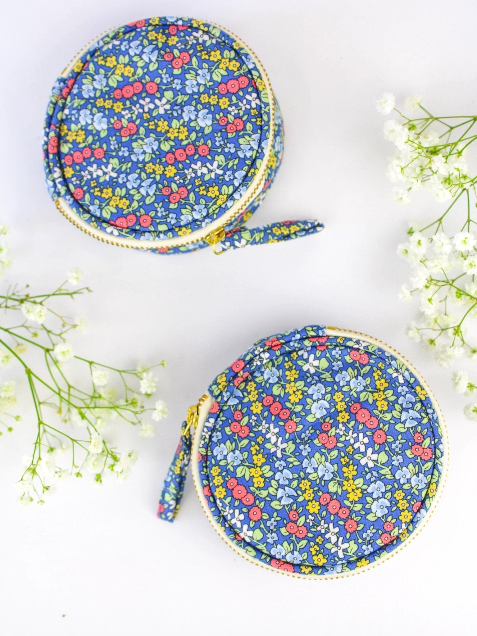 Blue Ditsy Print Jewelry Pouch by Ash & Rose