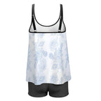 Blue floral Plus Size Women's Tankini 2-Piece Swimsuit - Light blue and white top with black shorts tankini La Vie Bien Blue floral Plus Size Women's Tankini 2-Piece Swimsuit - Light blue and white top with black shorts
