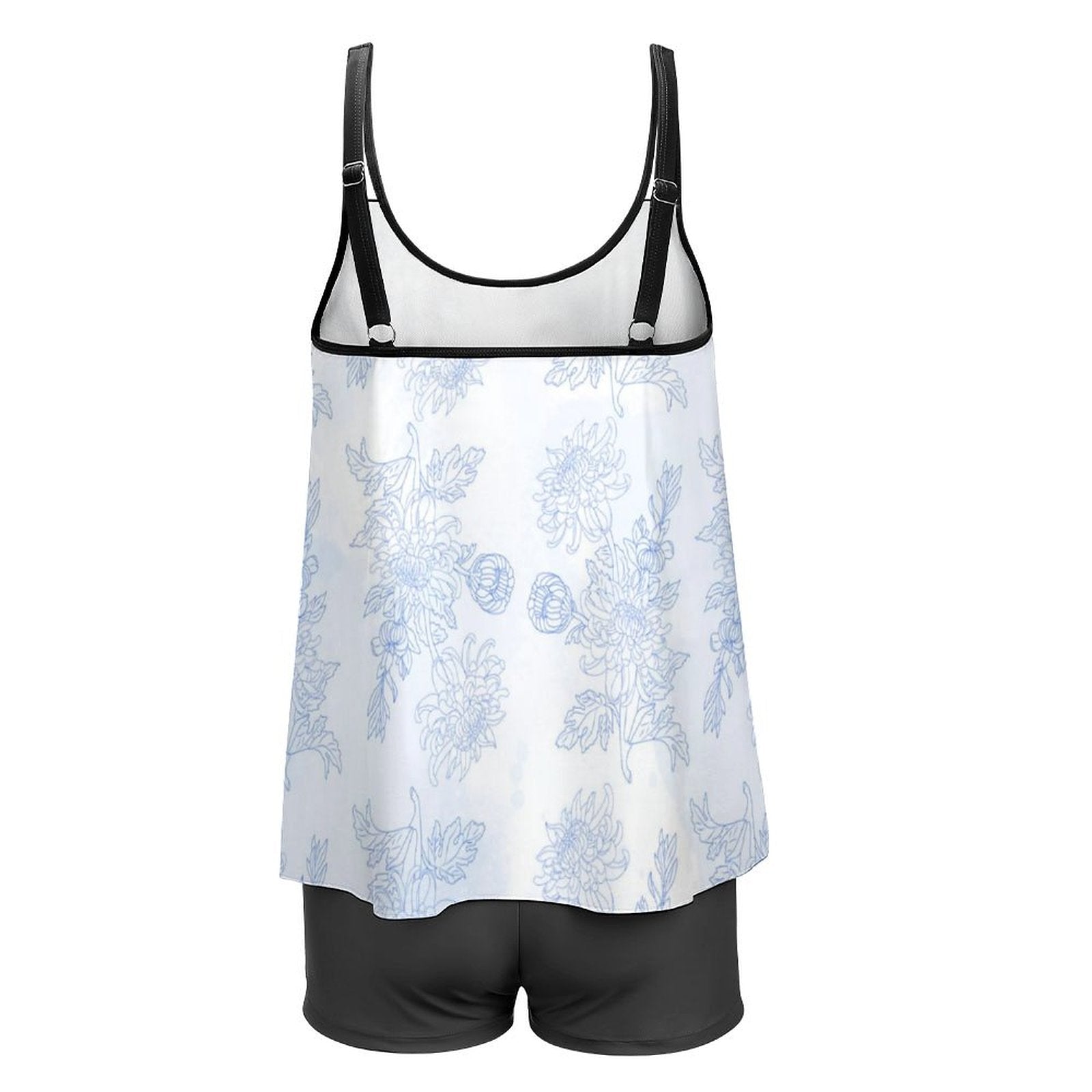 Blue floral Plus Size Women's Tankini 2-Piece Swimsuit - Light blue and white top with black shorts tankini La Vie Bien Blue floral Plus Size Women's Tankini 2-Piece Swimsuit - Light blue and white top with black shorts