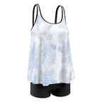 Blue floral Plus Size Women's Tankini 2-Piece Swimsuit - Light blue and white top with black shorts tankini La Vie Bien Blue floral Plus Size Women's Tankini 2-Piece Swimsuit - Light blue and white top with black shorts