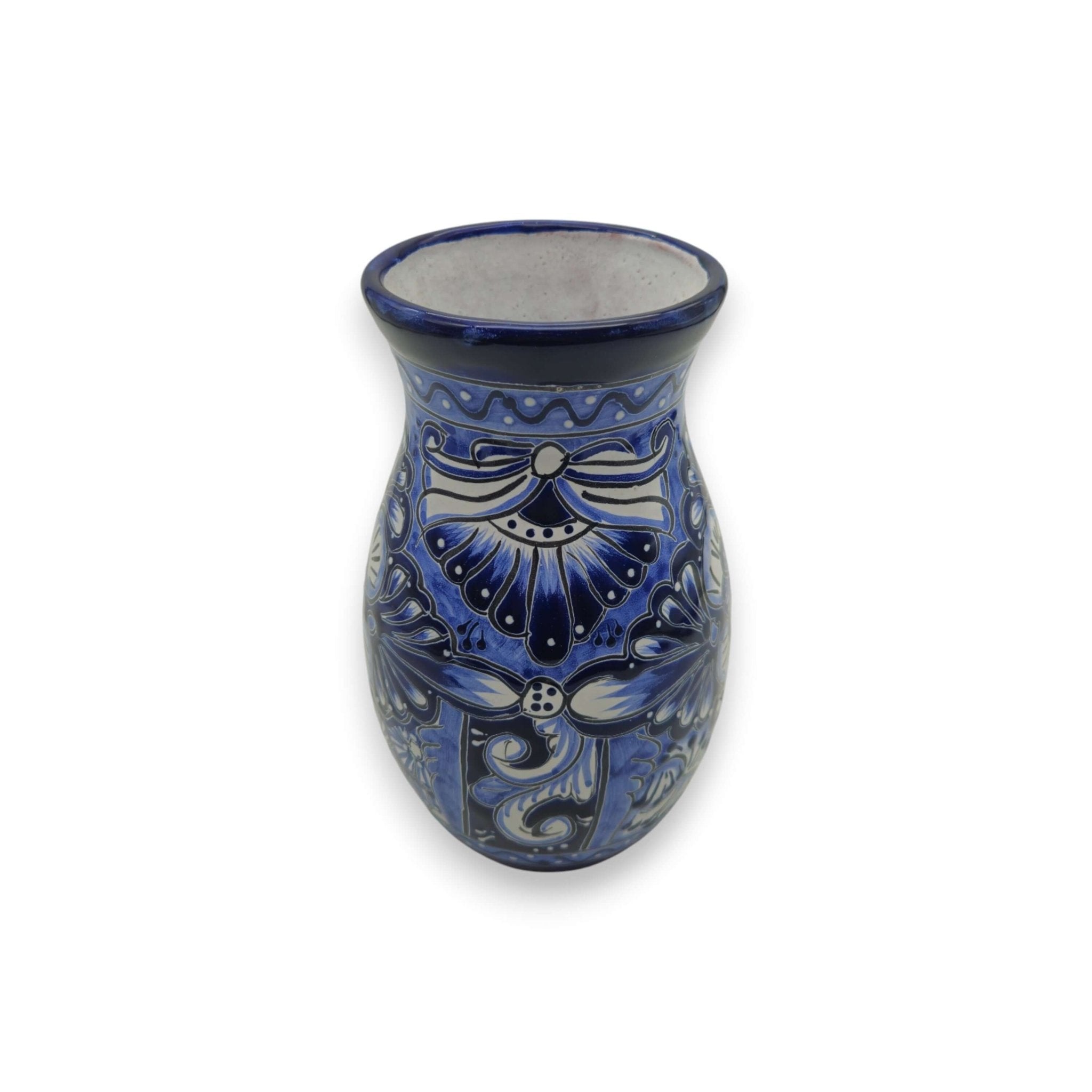 Blue Floral Talavera Vase | Hand-Painted Mexican Pottery Talavera Planter La Vie Bien Blue Floral Talavera Vase | Hand-Painted Mexican Pottery