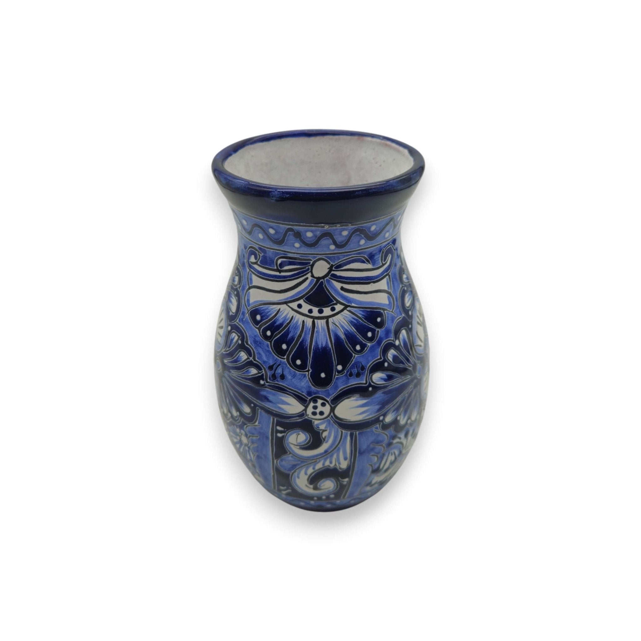 Blue Floral Talavera Vase | Hand - Painted Mexican Pottery Talavera Planter La Vie Bien Blue Floral Talavera Vase | Hand - Painted Mexican Pottery