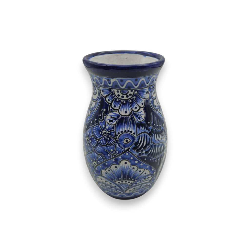 Blue Floral Talavera Vase | Hand-Painted Mexican Pottery Talavera Planter La Vie Bien Blue Floral Talavera Vase | Hand-Painted Mexican Pottery