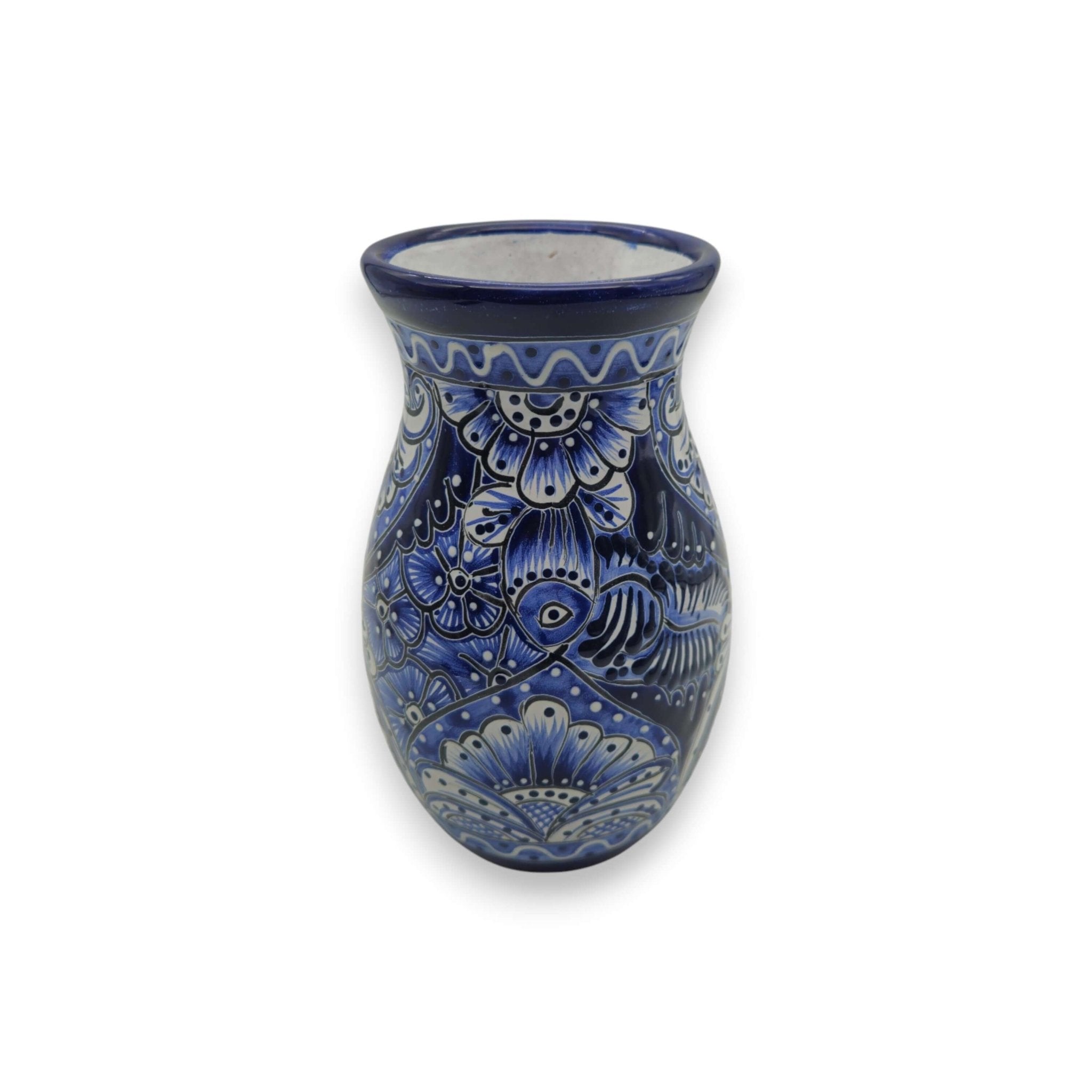 Blue Floral Talavera Vase | Hand-Painted Mexican Pottery Talavera Planter La Vie Bien Blue Floral Talavera Vase | Hand-Painted Mexican Pottery