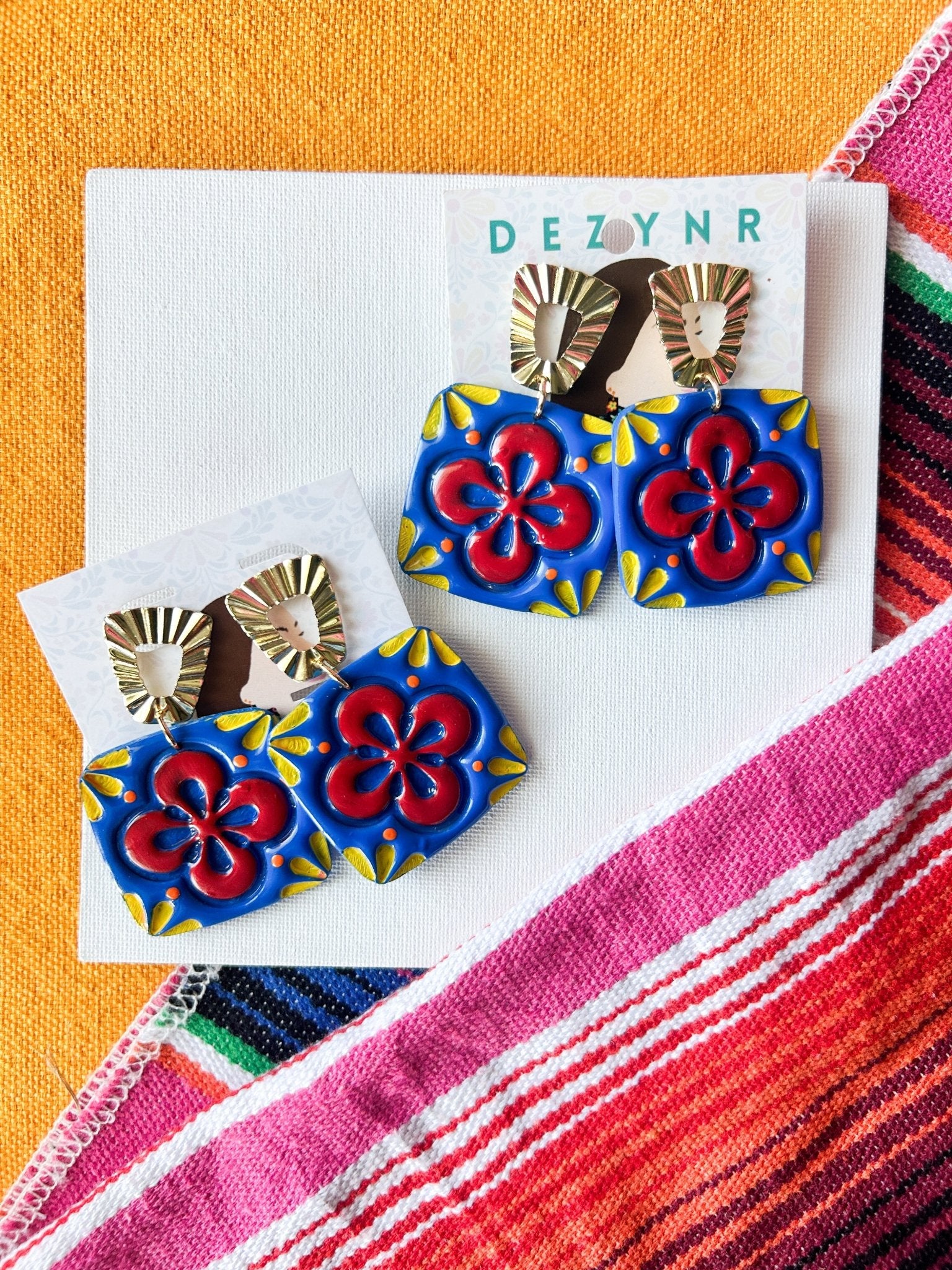 Blue Floral Tiles Earrings La Vie Bien Blue Floral Tiles