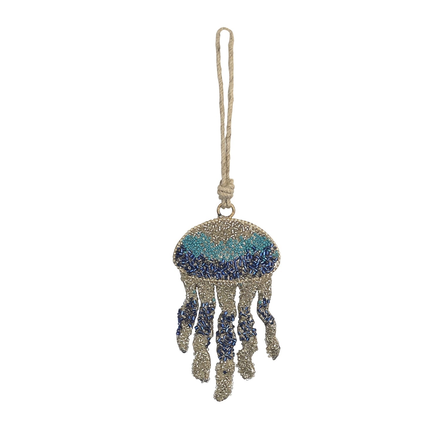 Blue Glass Beaded Jelly Fish Christmas Tree Ornament holiday decor La Vie Bien Blue Glass Beaded Jelly Fish Christmas Tree Ornament