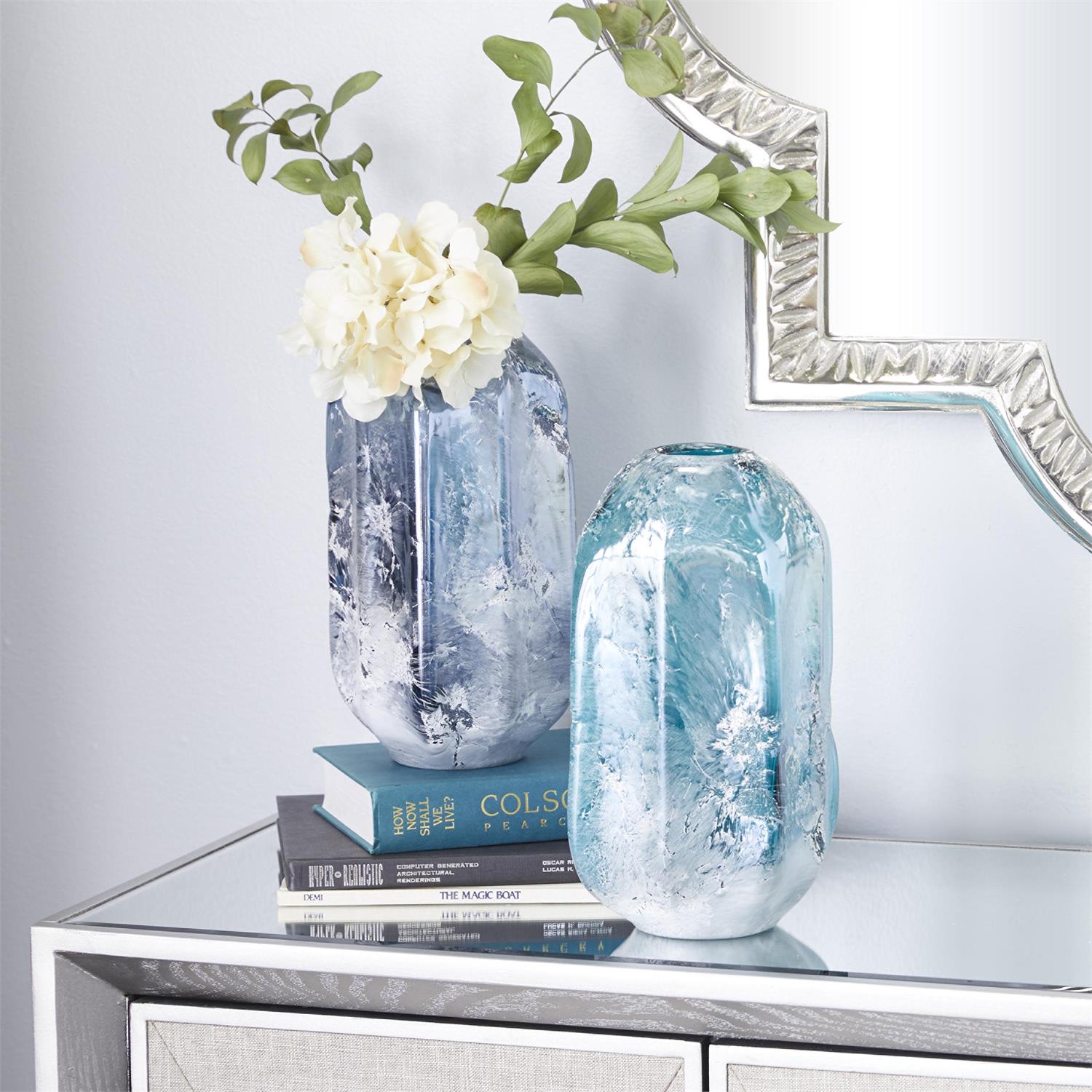 Blue Glass Handmade Blown Decorative Vase Vases La Vie Bien Blue Glass Handmade Blown Decorative Vase