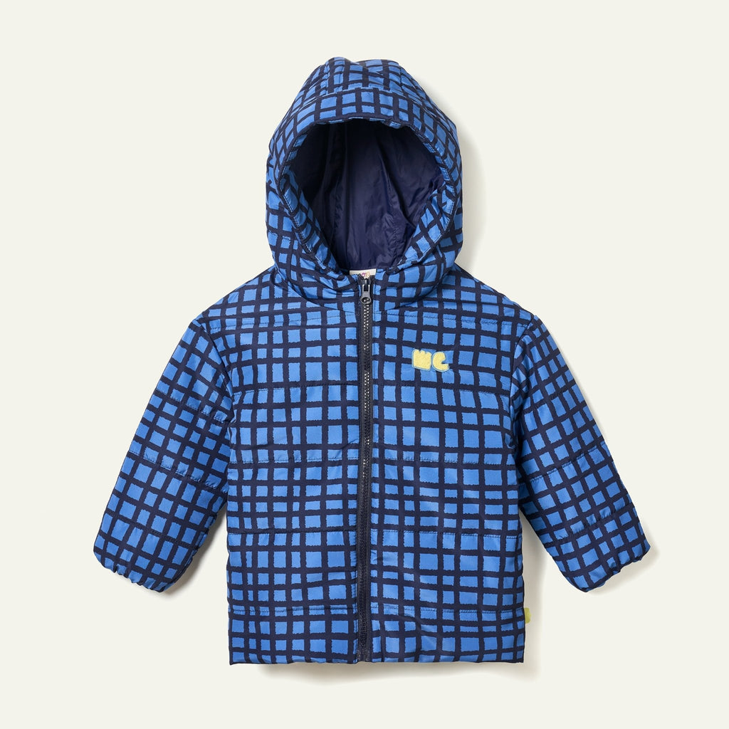 Blue Grid Puffer Jackets La Vie Bien Blue Grid Puffer