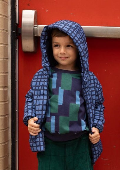 Blue Grid Puffer Jackets La Vie Bien Blue Grid Puffer