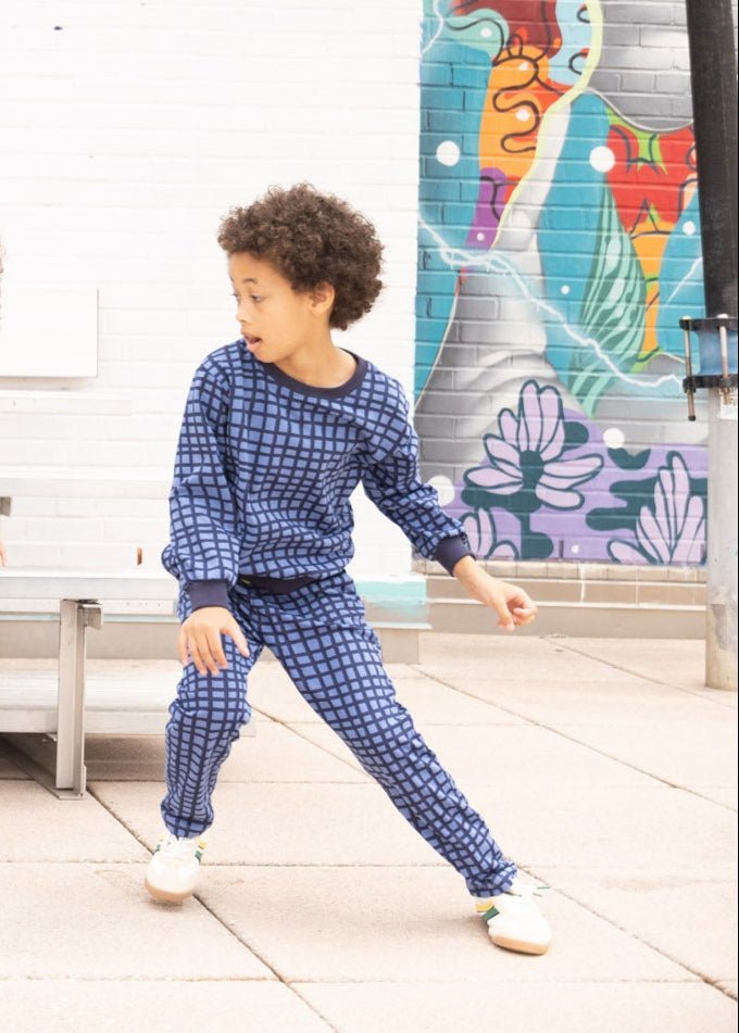 Blue Grid Sweatshirt sweatshirt La Vie Bien Blue Grid Sweatshirt