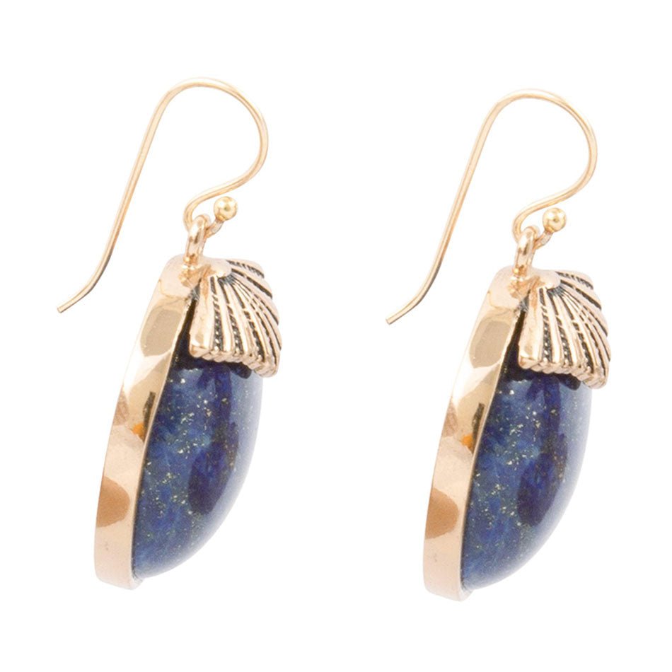 Blue Lapis Circle Golden Drop Earings by Barse Jewelry