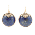 Blue Lapis Circle Golden Drop Earings by Barse Jewelry