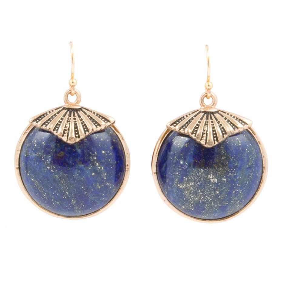 Blue Lapis Circle Golden Drop Earings by Barse Jewelry