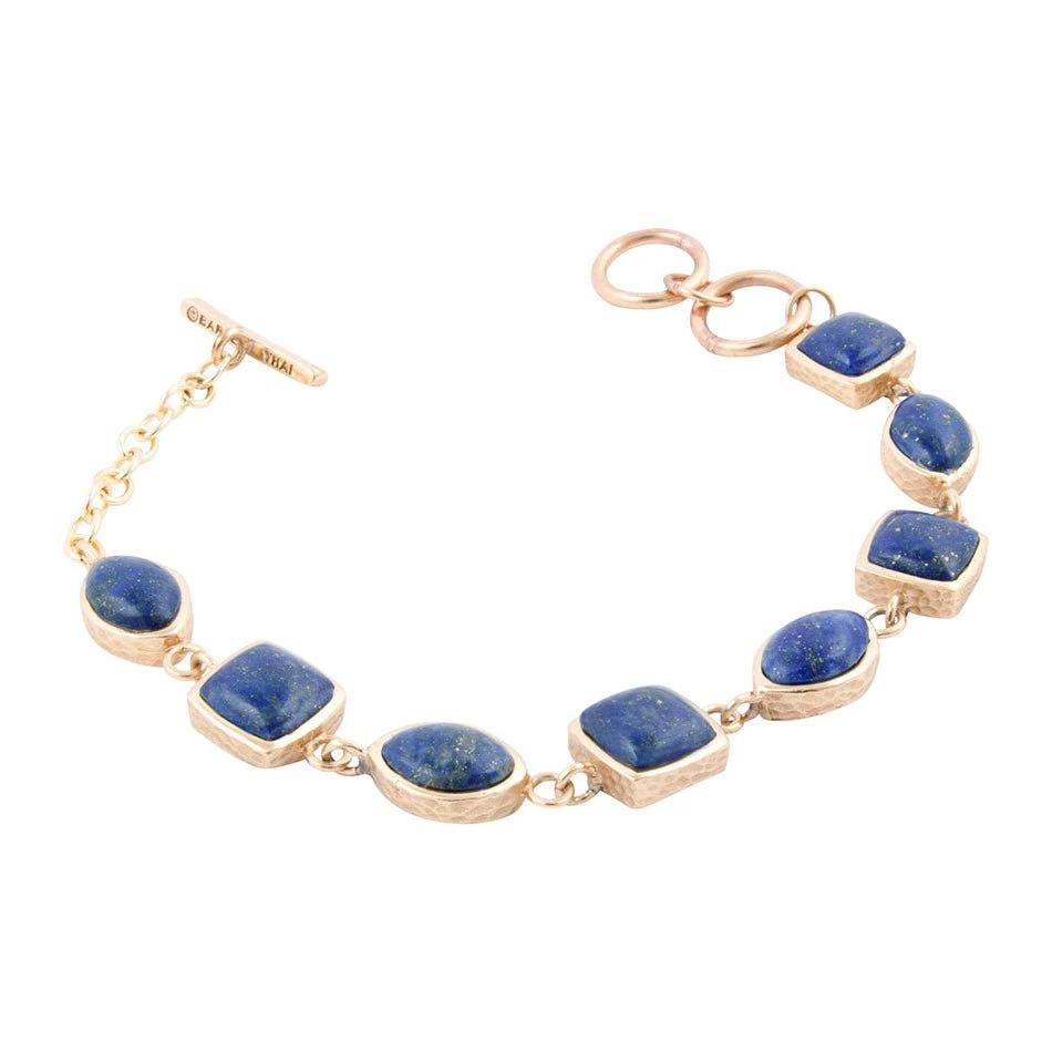 Blue Lapis Hammered Link Golden Bracelet by Barse Jewelry