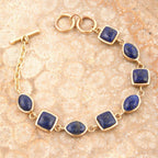 Blue Lapis Hammered Link Golden Bracelet by Barse Jewelry