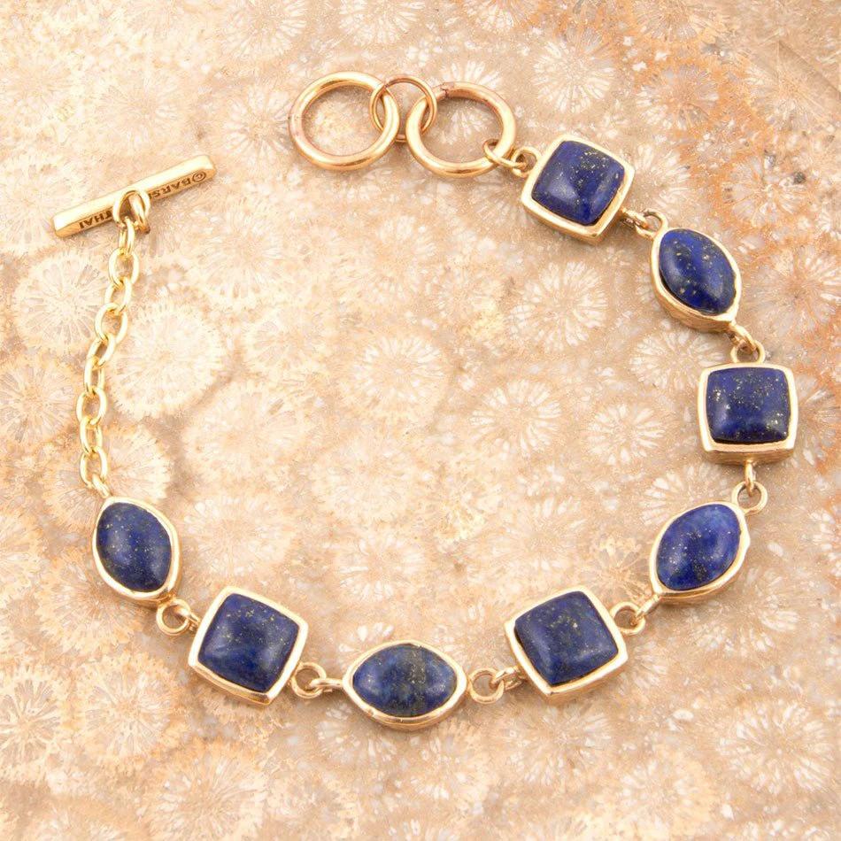 Blue Lapis Hammered Link Golden Bracelet by Barse Jewelry