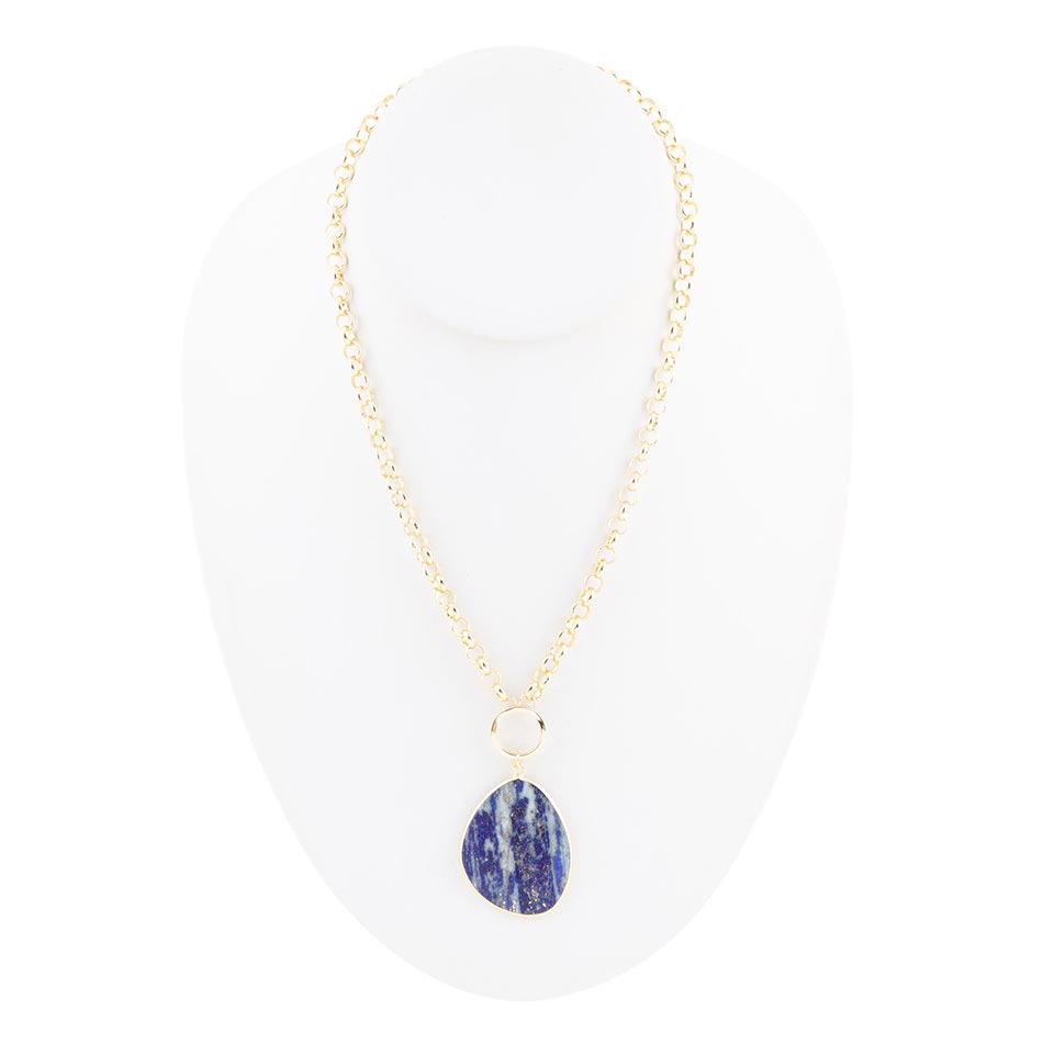 Blue Lapis Slab Pendant Golden Necklace