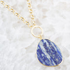 Blue Lapis Slab Pendant Golden Necklace Necklaces La Vie Bien Blue Lapis Slab Pendant Golden Necklace