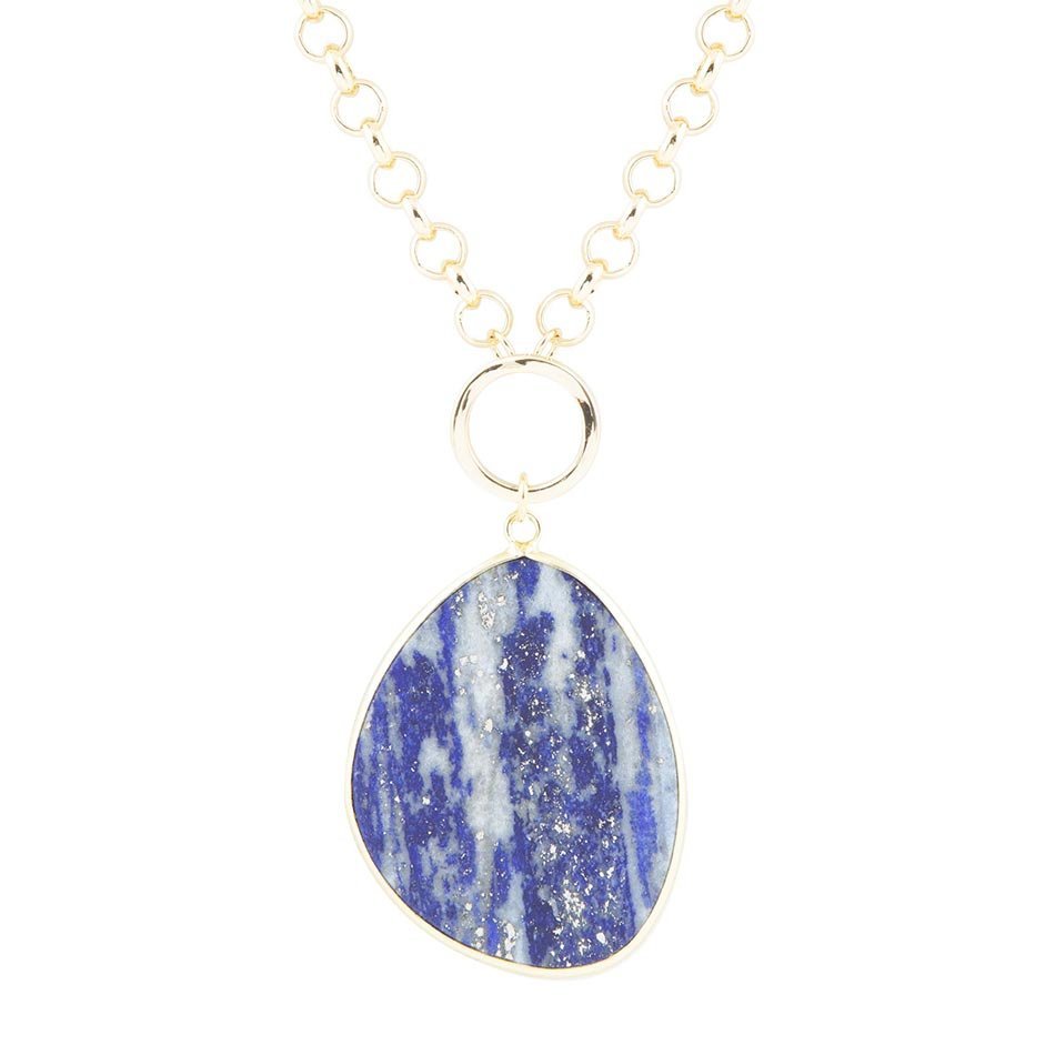 Blue Lapis Slab Pendant Golden Necklace Necklaces La Vie Bien Blue Lapis Slab Pendant Golden Necklace