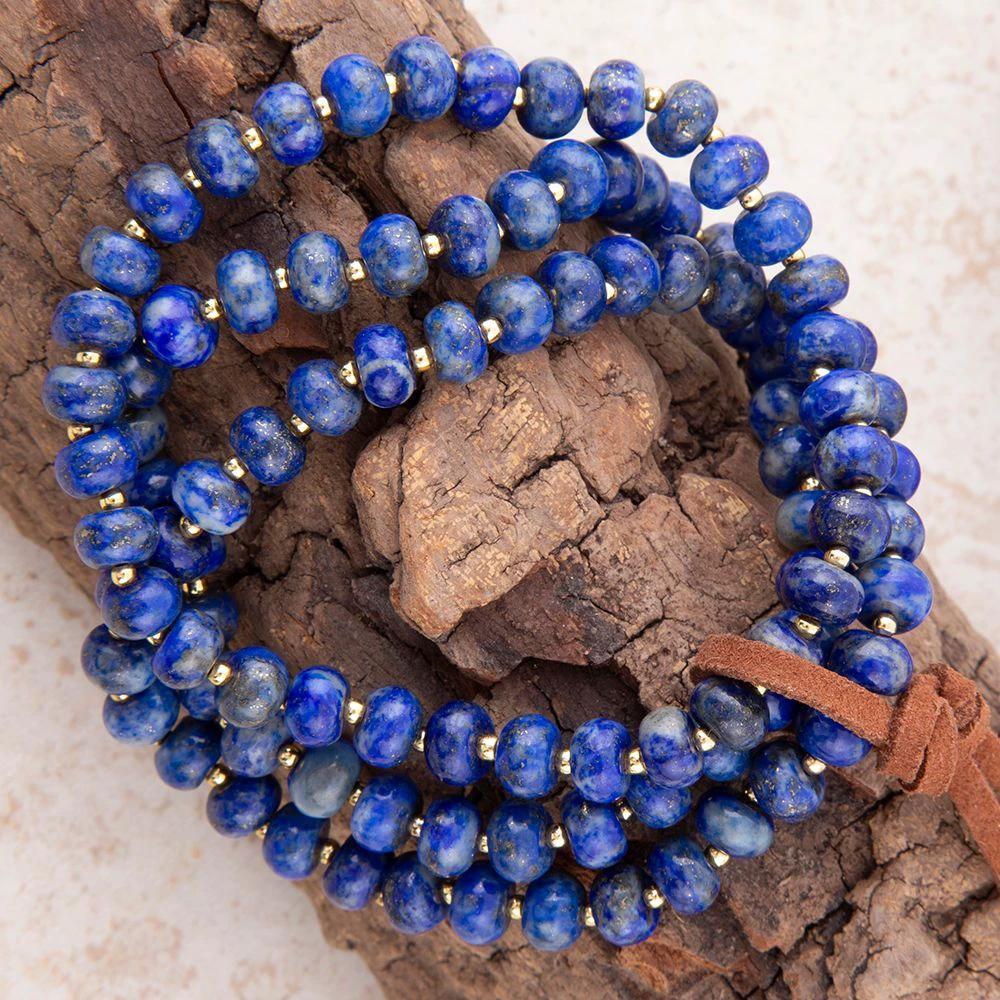 Blue Lapis Triple Strand Golden Bracelet Set by Barse Jewelry