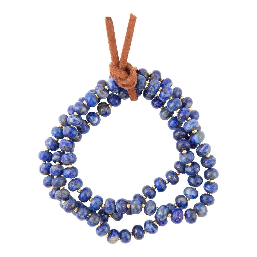 Blue Lapis Triple Strand Golden Bracelet Set by Barse Jewelry