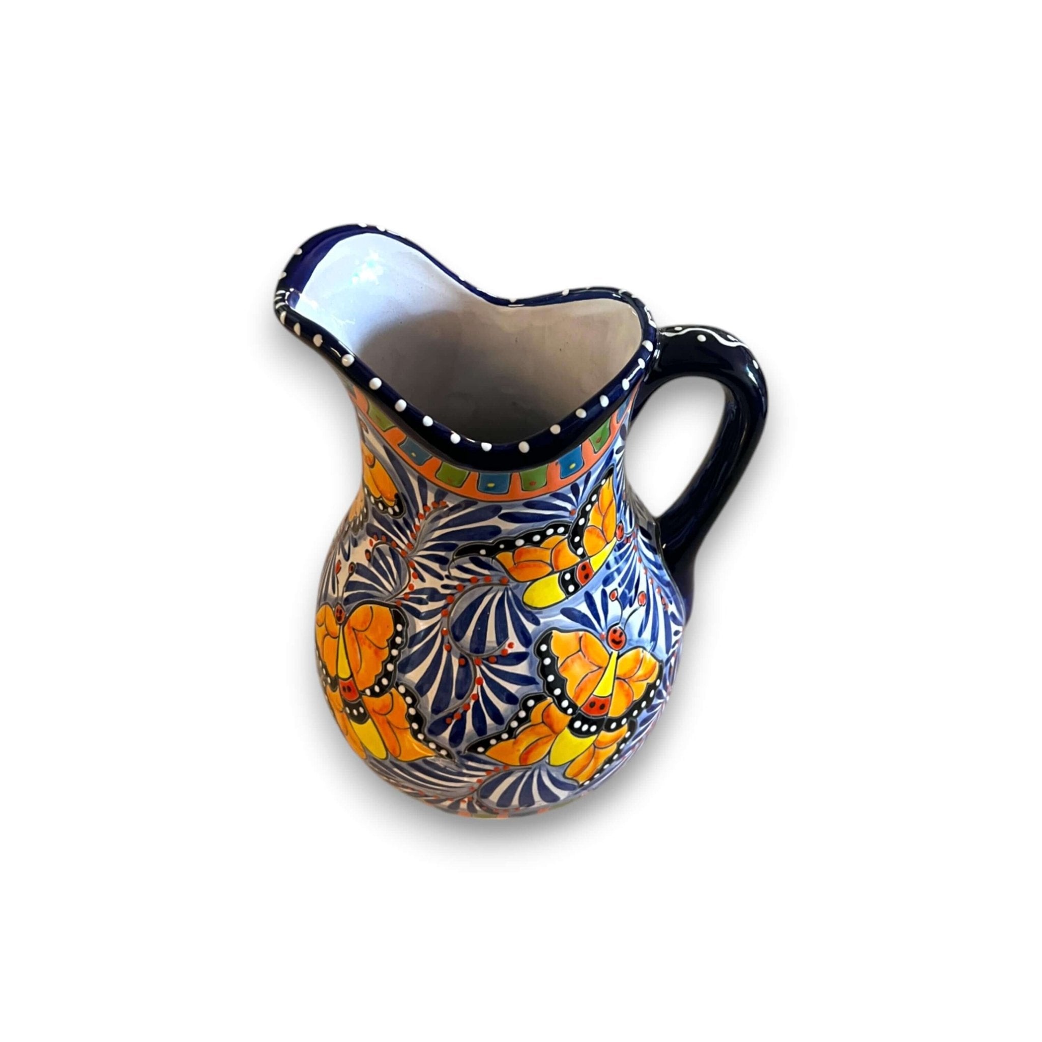 Blue Monarch Talavera Pitcher Set | Mexican Ceramic Drinkware Handmade Pitcher La Vie Bien Blue Monarch Talavera Pitcher Set | Mexican Ceramic Drinkware