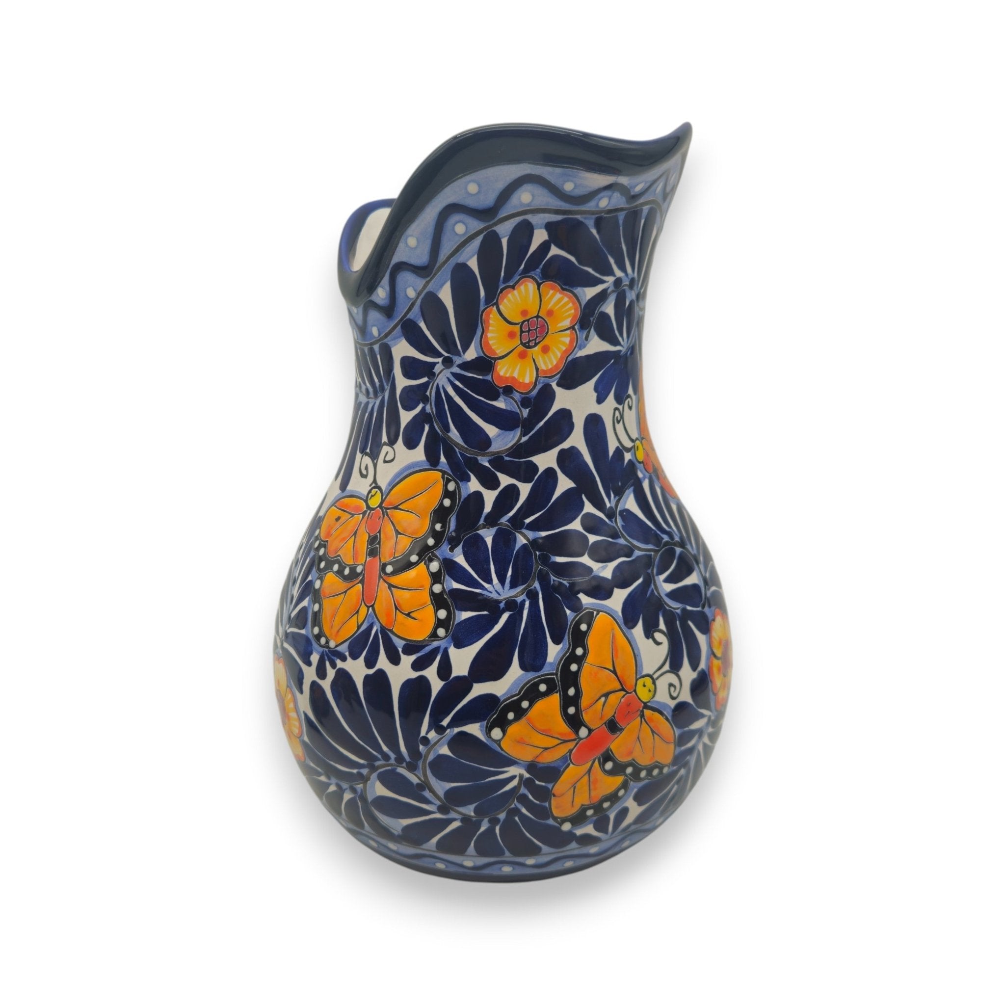Blue Monarch Talavera Pitcher Set | Mexican Ceramic Drinkware Handmade Pitcher La Vie Bien Blue Monarch Talavera Pitcher Set | Mexican Ceramic Drinkware
