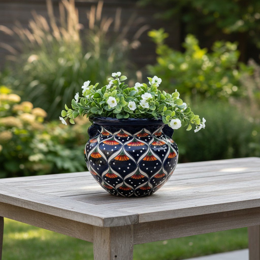 Blue Peacock Talavera Pot | Hand-Painted Mexican Ceramic Talavera Planter La Vie Bien Blue Peacock Talavera Pot | Hand-Painted Mexican Ceramic