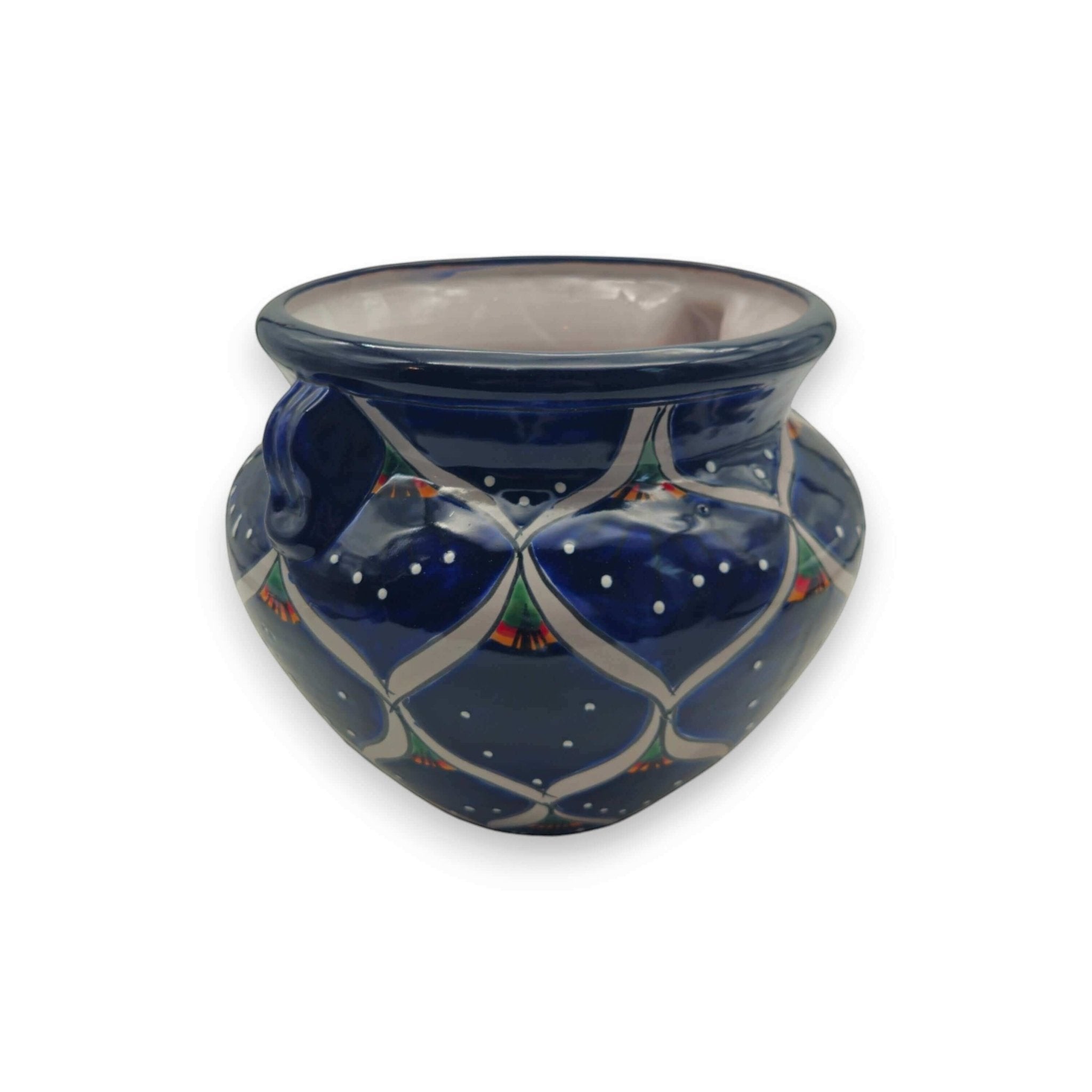 Blue Peacock Talavera Pot | Hand-Painted Mexican Ceramic Talavera Planter La Vie Bien Blue Peacock Talavera Pot | Hand-Painted Mexican Ceramic