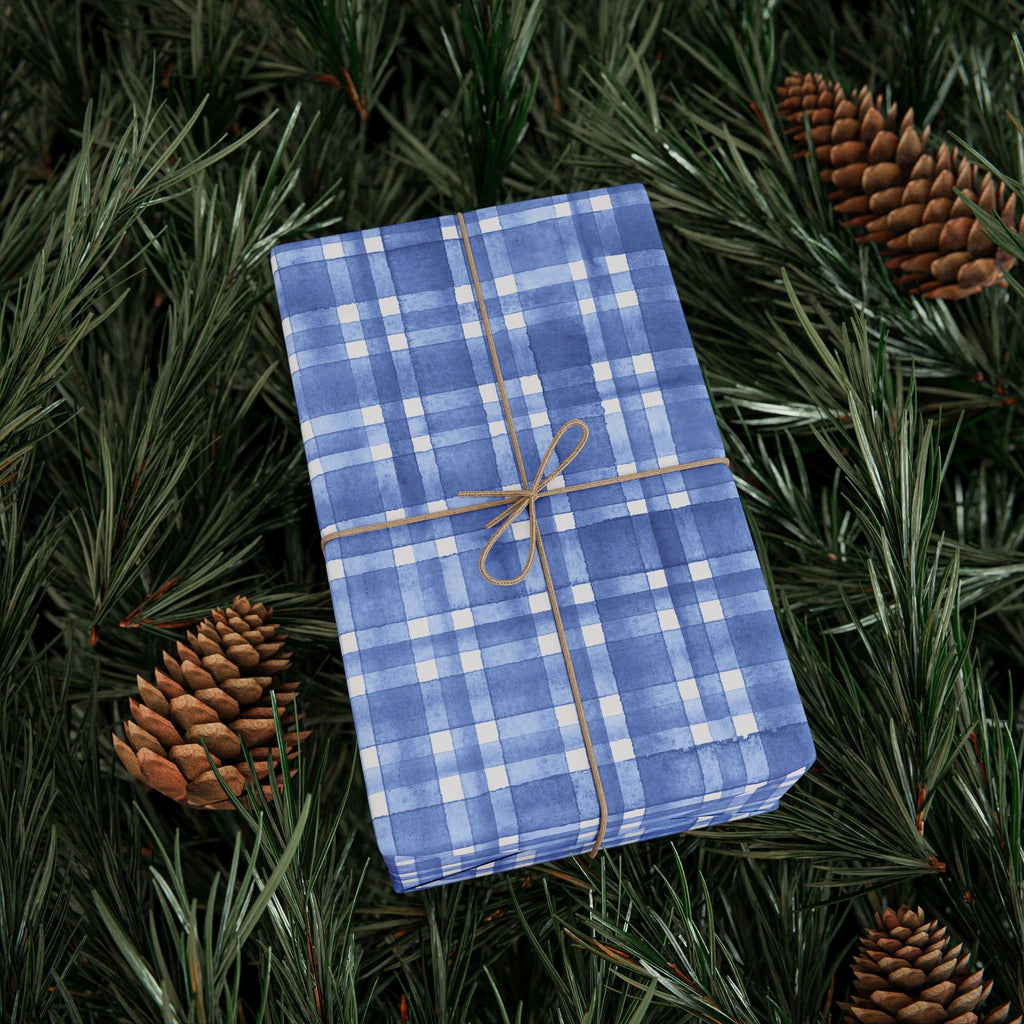 Blue Plaid Wrapping Paper, Gift Wrap for Birthdays, Holidays, Housewarming, Baby Showers, Special Occasions