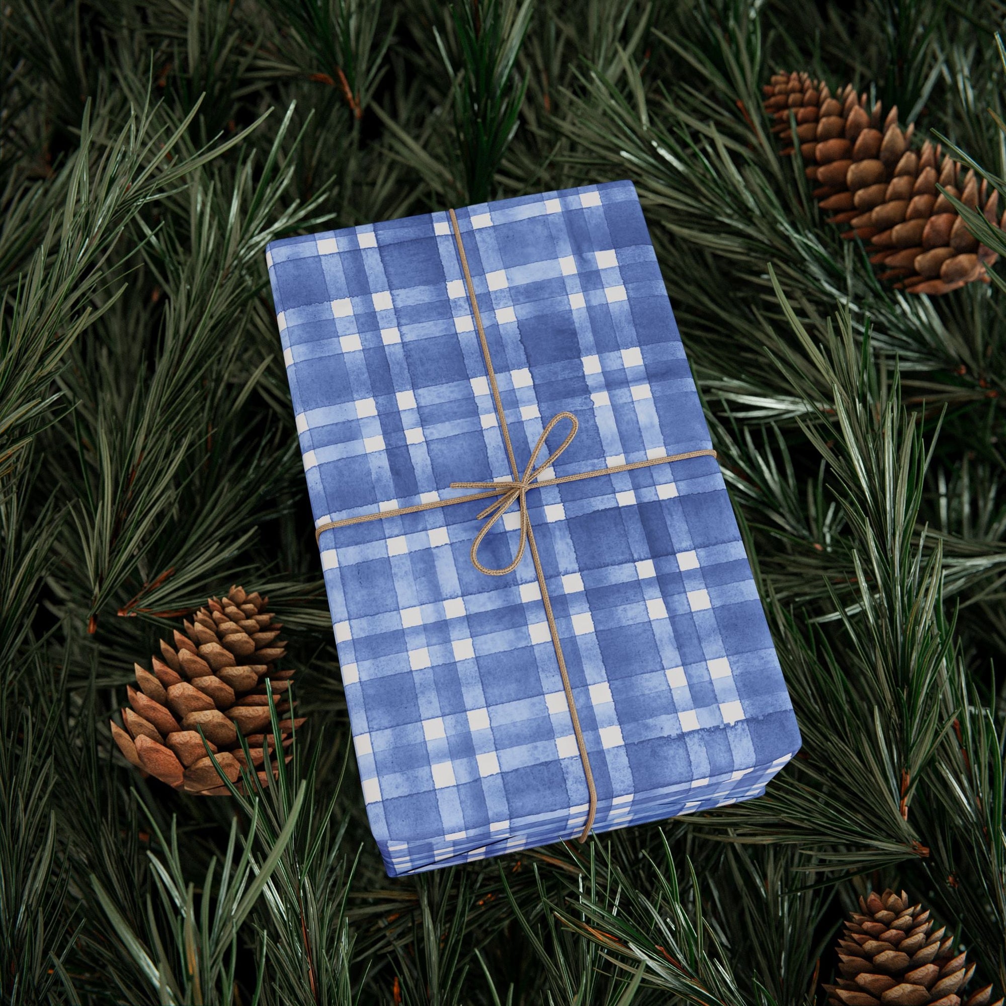 Blue Plaid Wrapping Paper, Gift Wrap for Birthdays, Holidays, Housewarming, Baby Showers, Special Occasions