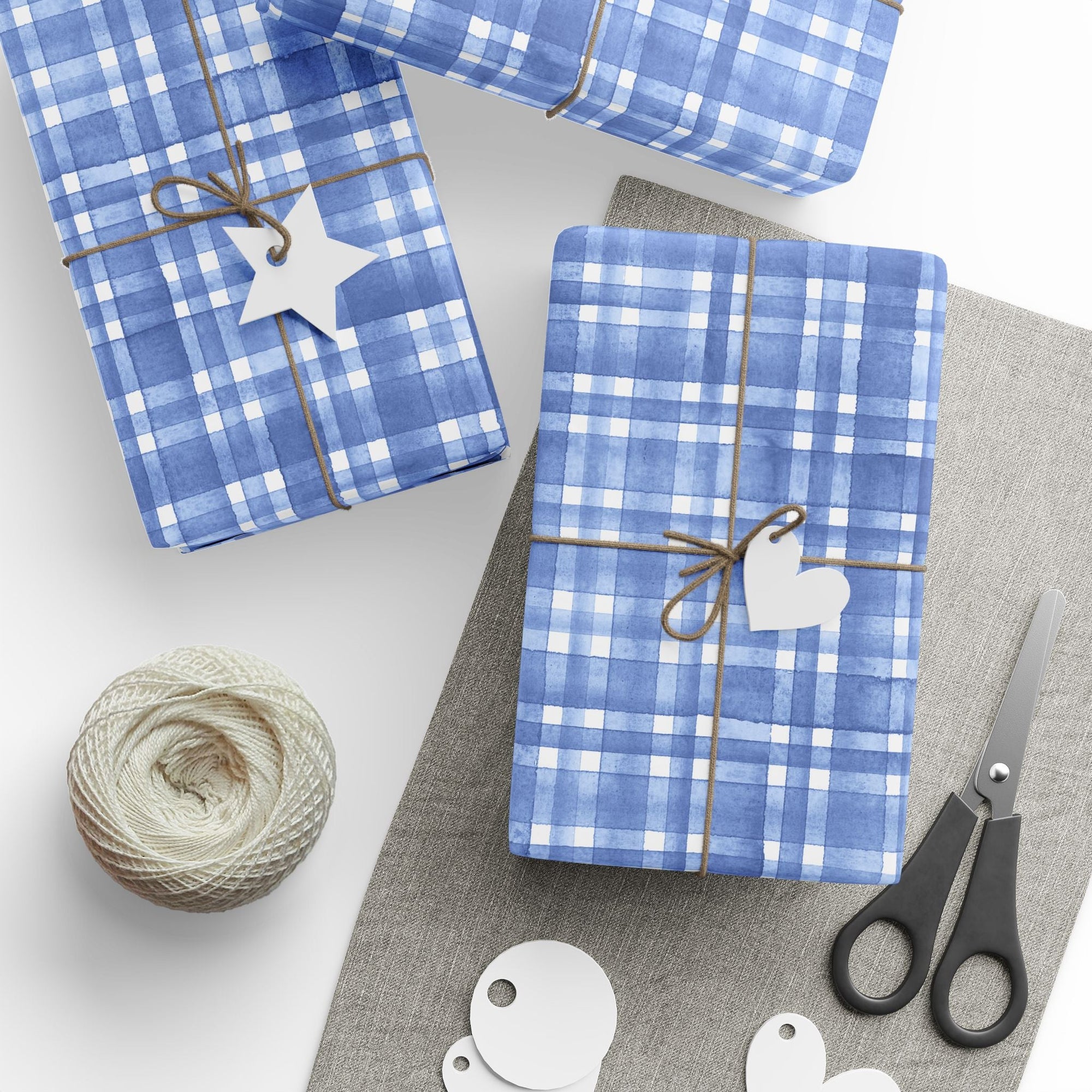 Blue Plaid Wrapping Paper, Gift Wrap for Birthdays, Holidays, Housewarming, Baby Showers, Special Occasions