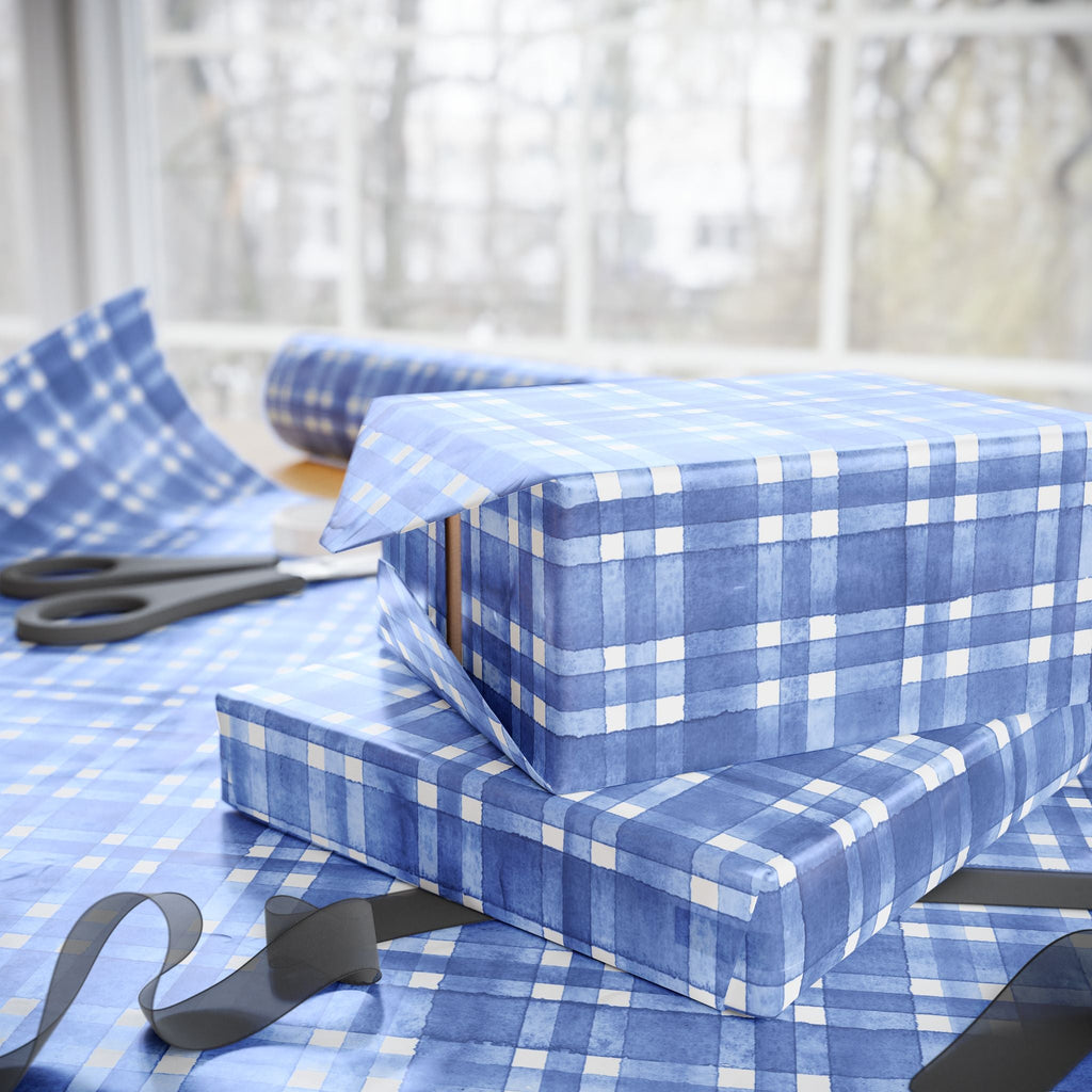 Blue Plaid Wrapping Paper, Gift Wrap for Birthdays, Holidays, Housewarming, Baby Showers, Special Occasions