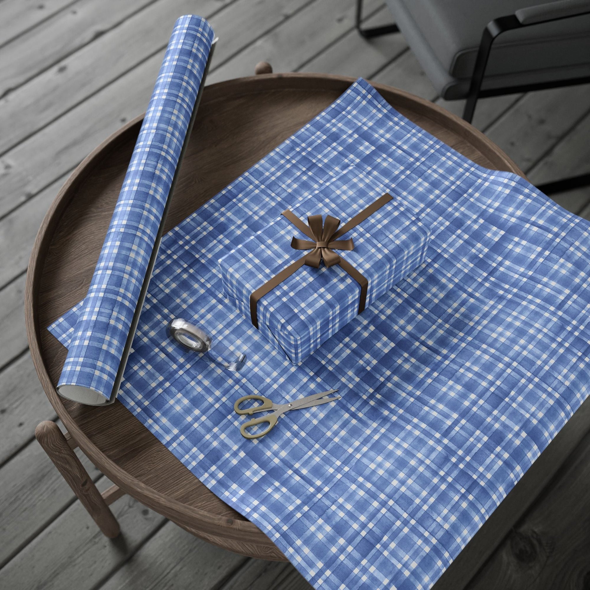 Blue Plaid Wrapping Paper, Gift Wrap for Birthdays, Holidays, Housewarming, Baby Showers, Special Occasions