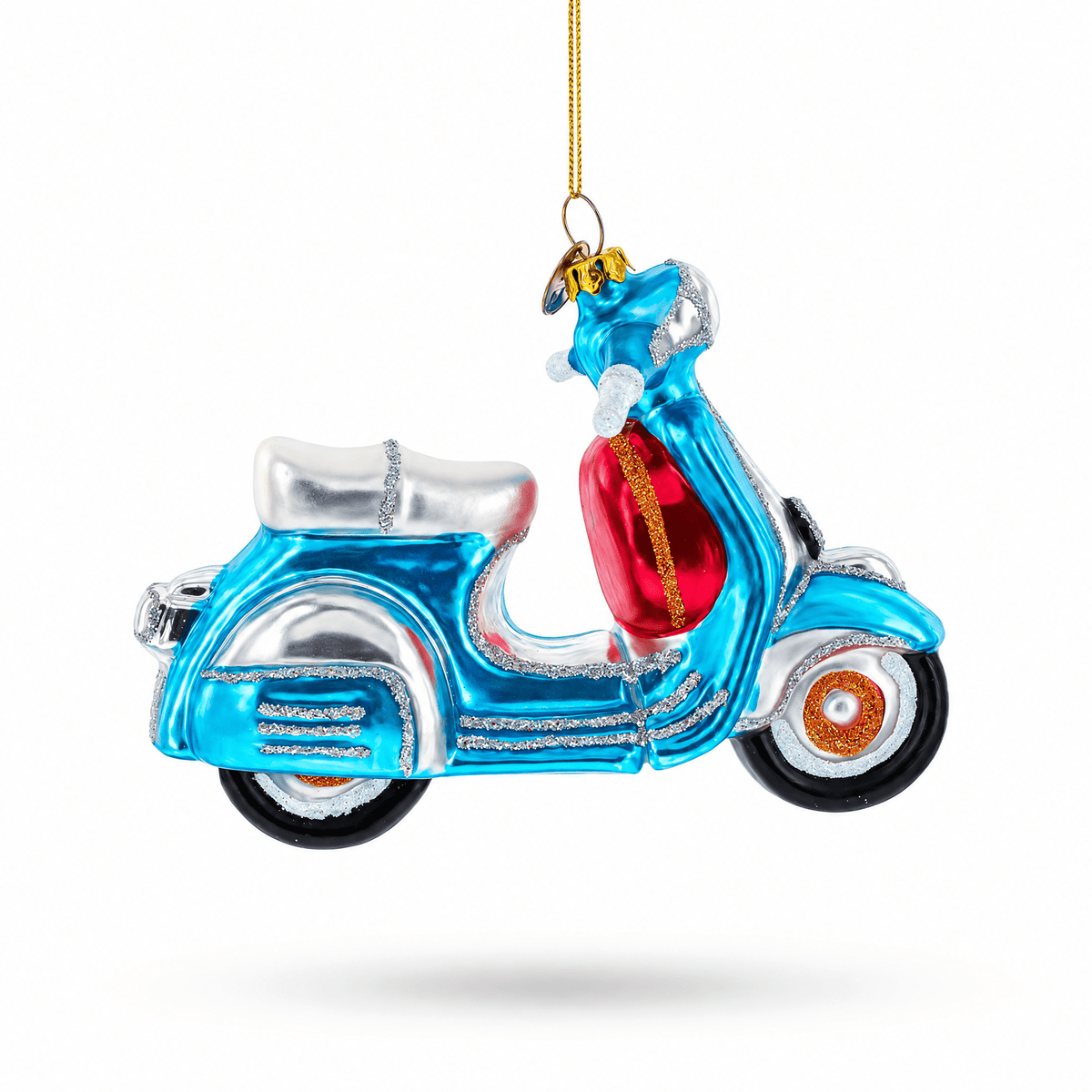 Blue Retro Scooter Glass Christmas Ornament Christmas Ornaments > Transportation La Vie Bien Blue Retro Scooter Glass Christmas Ornament