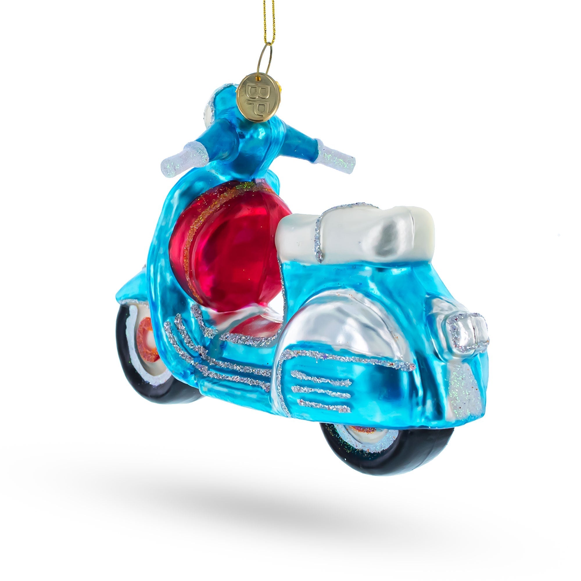 Blue Retro Scooter Glass Christmas Ornament Christmas Ornaments > Transportation La Vie Bien Blue Retro Scooter Glass Christmas Ornament
