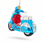 Blue Retro Scooter Glass Christmas Ornament Christmas Ornaments > Transportation La Vie Bien Blue Retro Scooter Glass Christmas Ornament