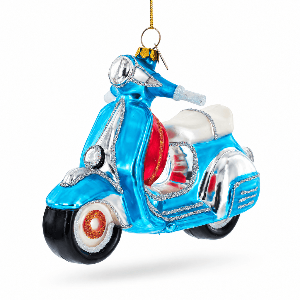Blue Retro Scooter Glass Christmas Ornament Christmas Ornaments > Transportation La Vie Bien Blue Retro Scooter Glass Christmas Ornament