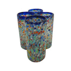 Blue Rim Confetti Pebbled Glass | Hand-Blown Mexican Tumbler Mexican Drinking Glass La Vie Bien Blue Rim Confetti Pebbled Glass | Hand-Blown Mexican Tumbler