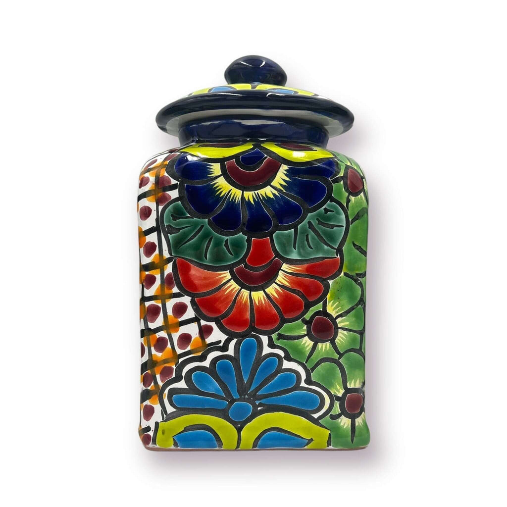 Blue Rim Talavera Canister Set | Multicolor Mexican Pottery Jars