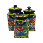 Blue Rim Talavera Canister Set | Multicolor Mexican Pottery Jars