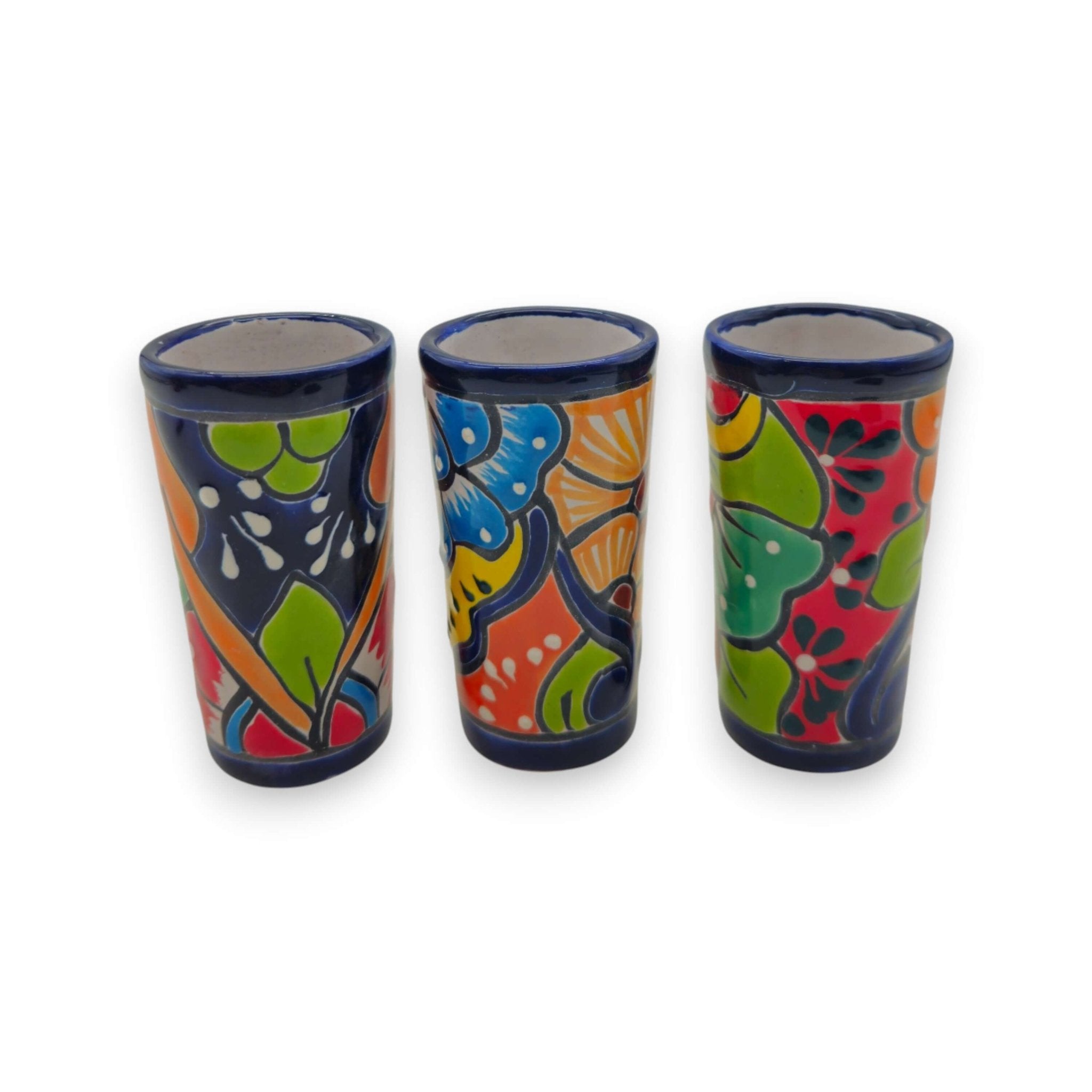 Blue Rim Talavera Shot Glass | Hand-Painted Mexican Drinkware Mexican Shot Glass La Vie Bien Blue Rim Talavera Shot Glass | Hand-Painted Mexican Drinkware