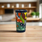 Blue Rim Talavera Shot Glass | Hand - Painted Mexican Drinkware Mexican Shot Glass La Vie Bien Blue Rim Talavera Shot Glass | Hand - Painted Mexican Drinkware