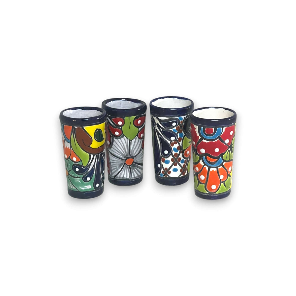 Blue Rim Talavera Shot Glass | Hand - Painted Mexican Drinkware Mexican Shot Glass La Vie Bien Blue Rim Talavera Shot Glass | Hand - Painted Mexican Drinkware