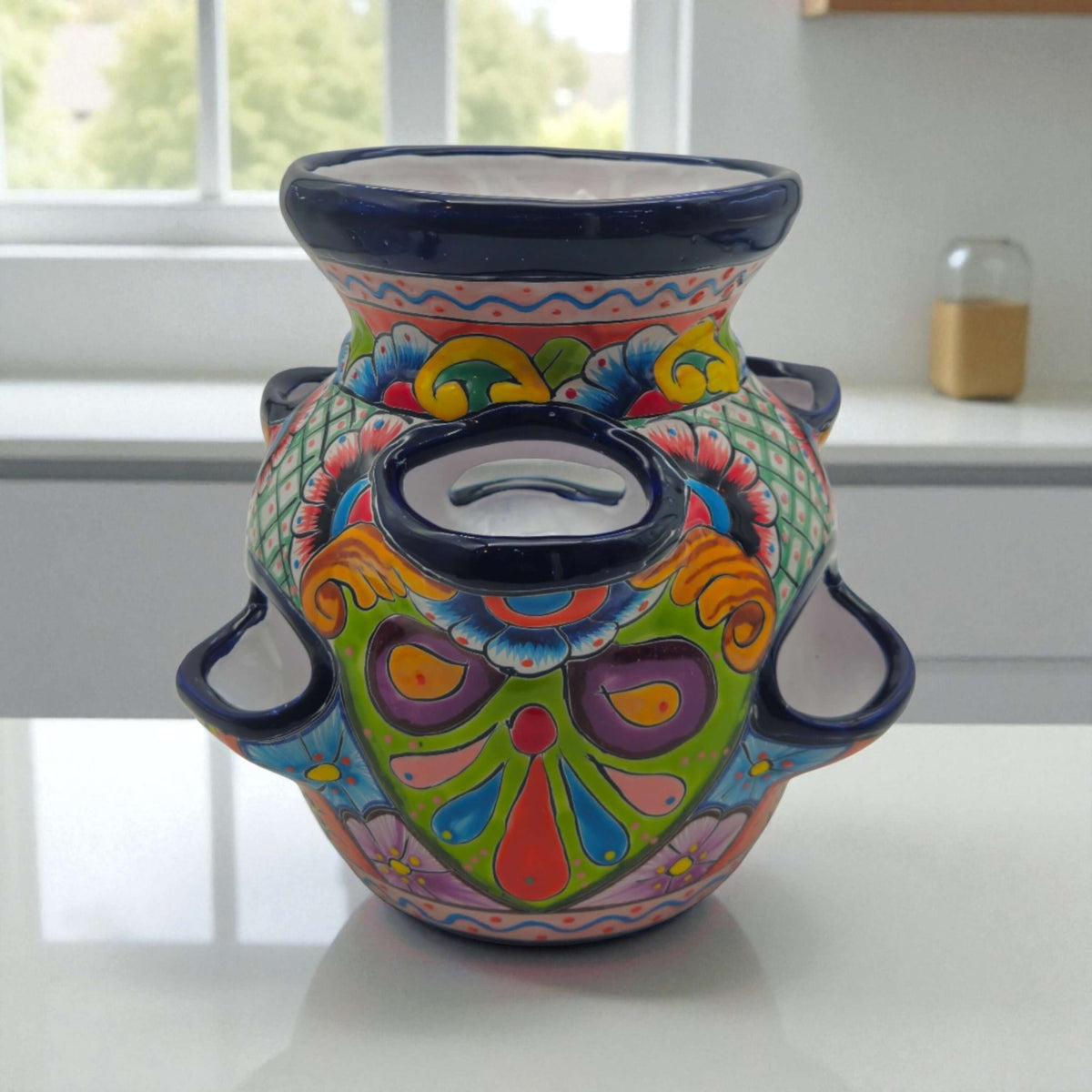 Blue Rim Talavera Strawberry Pot | Hand-Painted Mexican Planter Strawberry Planter La Vie Bien Blue Rim Talavera Strawberry Pot | Hand-Painted Mexican Planter