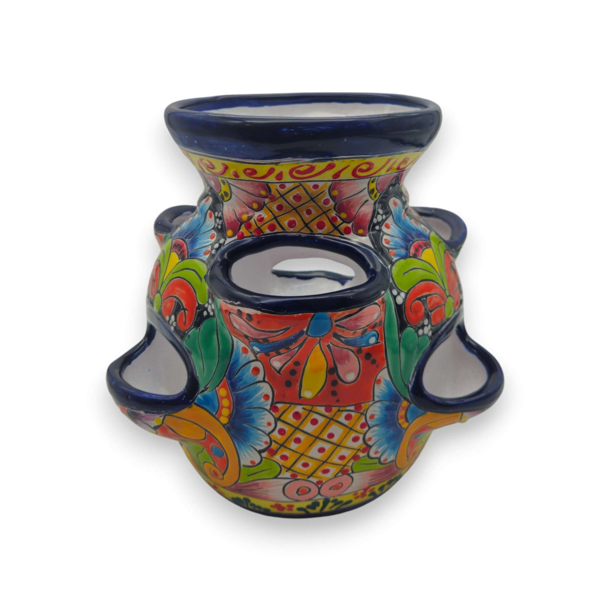 Blue Rim Talavera Strawberry Pot | Hand-Painted Mexican Planter Strawberry Planter La Vie Bien Blue Rim Talavera Strawberry Pot | Hand-Painted Mexican Planter
