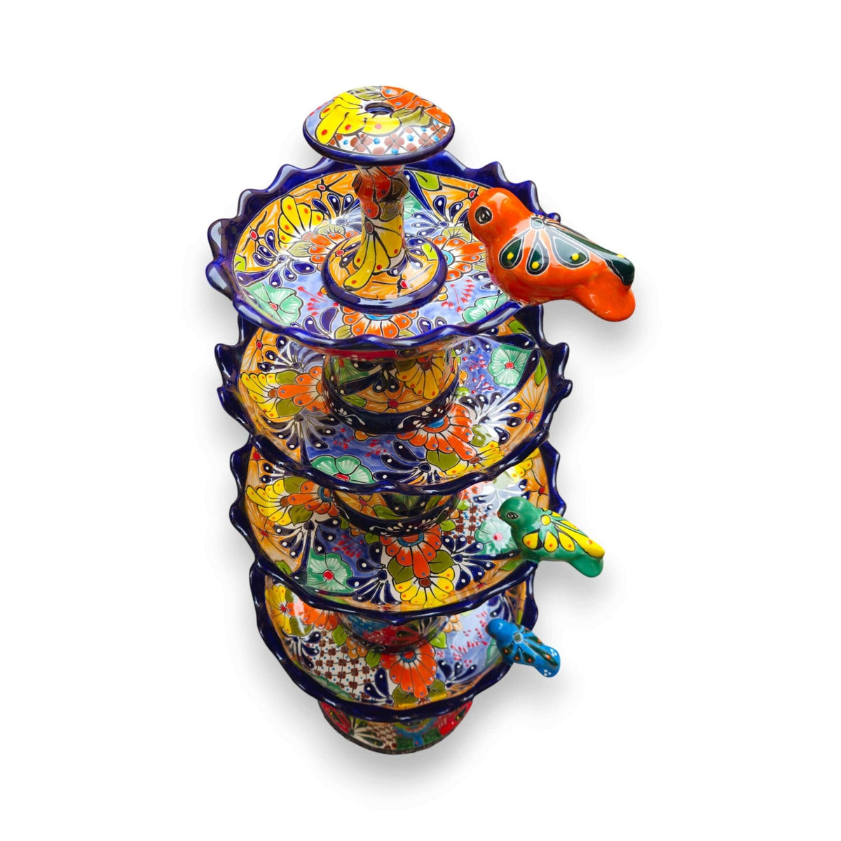 Blue Rim Tiered Talavera Fountain | Handcrafted Mexican Art Talavera Fountain La Vie Bien Blue Rim Tiered Talavera Fountain | Handcrafted Mexican Art