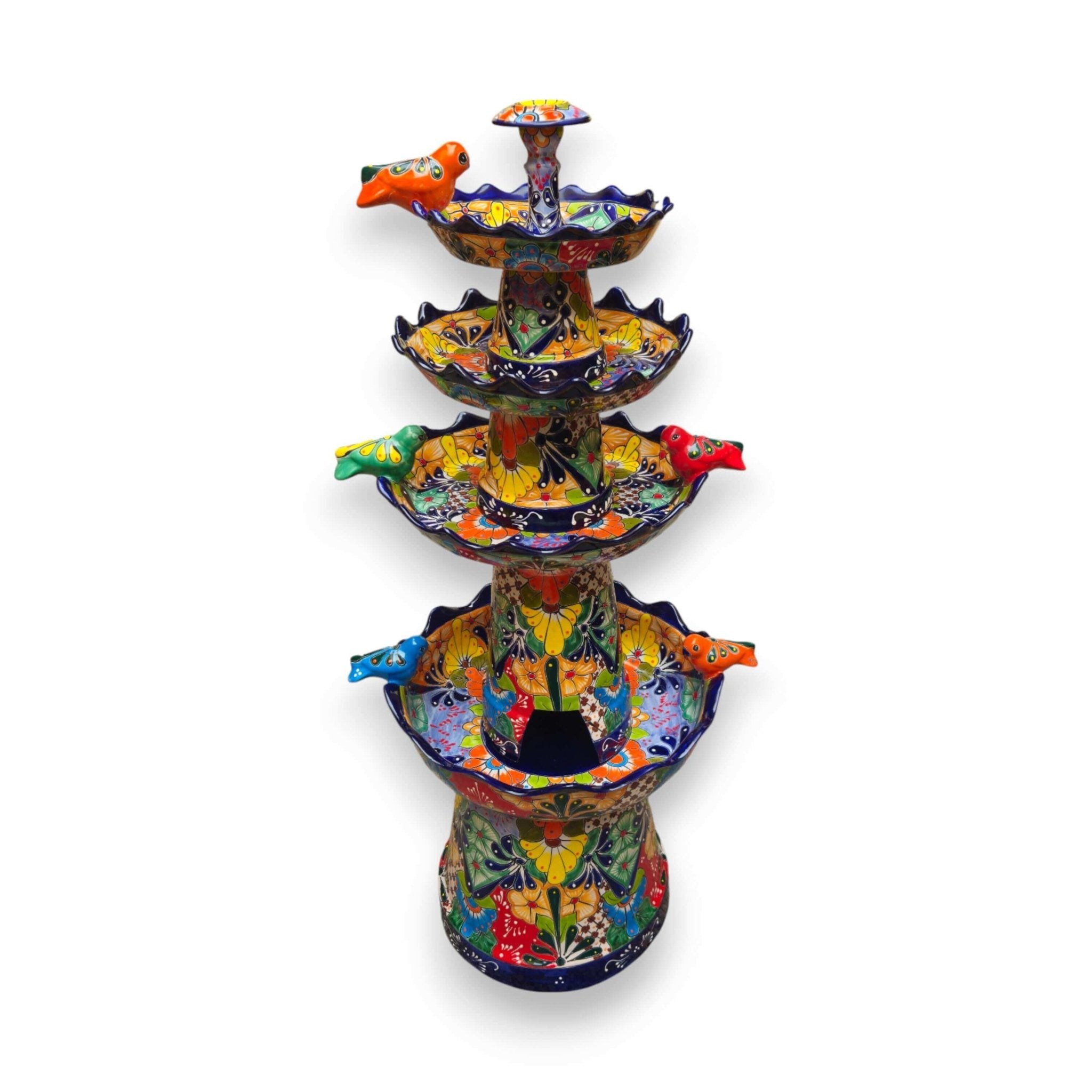 Blue Rim Tiered Talavera Fountain | Handcrafted Mexican Art Talavera Fountain La Vie Bien Blue Rim Tiered Talavera Fountain | Handcrafted Mexican Art