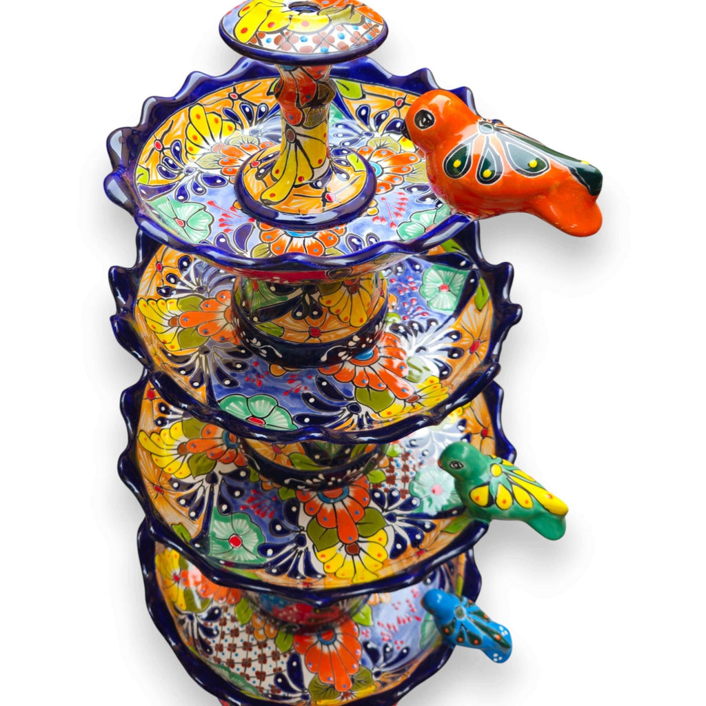 Blue Rim Tiered Talavera Fountain | Handcrafted Mexican Art Talavera Fountain La Vie Bien Blue Rim Tiered Talavera Fountain | Handcrafted Mexican Art